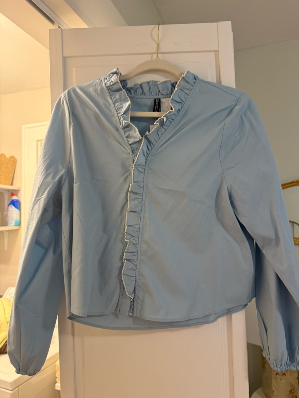 H&M Ruffle Blue Blouse Top NWT